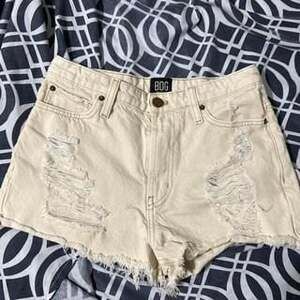 BDG Urban Outfitters Cream High-Rise Distressed Denim Shorts, Size 25